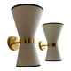 Pair of vintage wall lamps, solid brass and unbleached fabric, Italy 1980