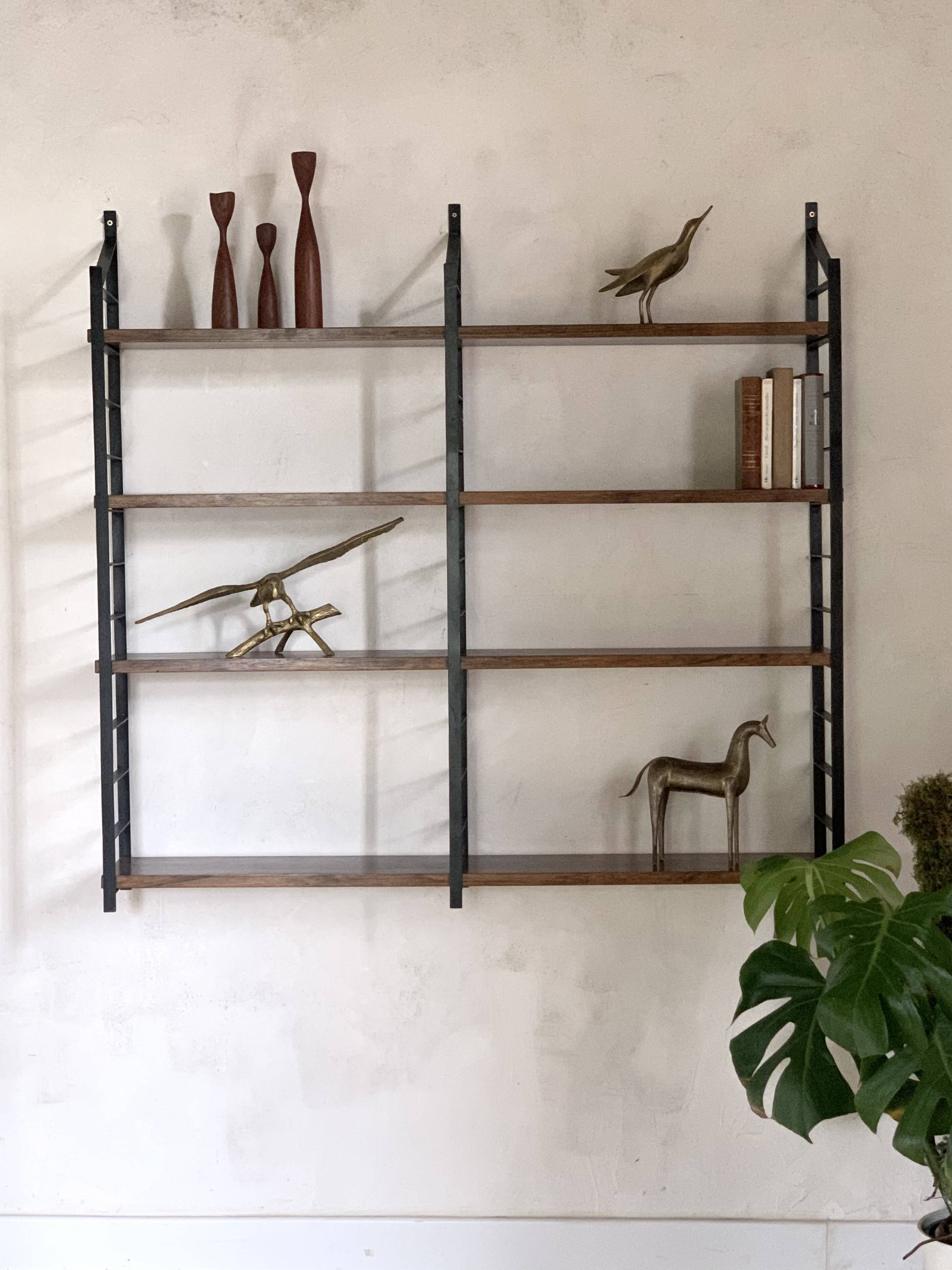 Vintage wall-mounted bookcase shelves in Rio rosewood