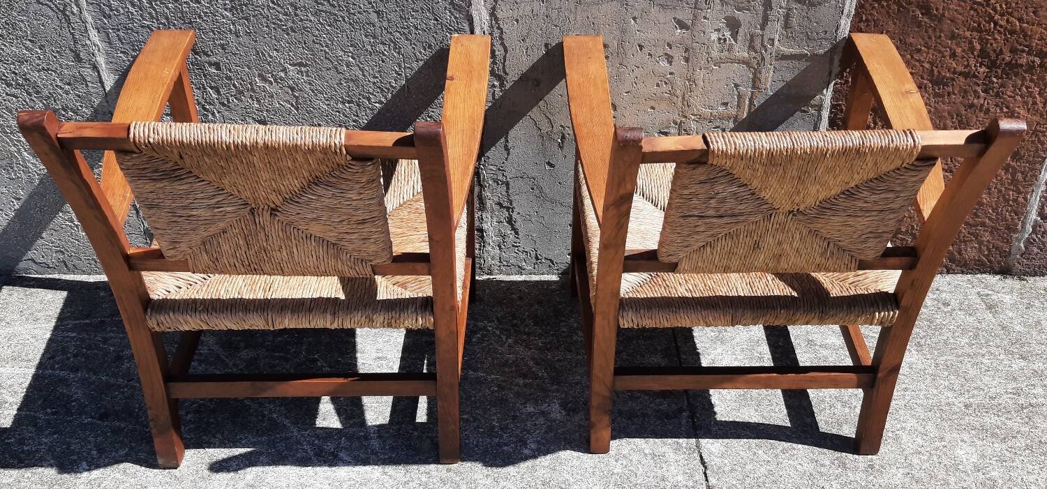 Paire de fauteuils paille (Josep Torres Clavé, 1936)