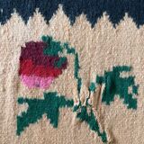 Romanian floral handwoven carpet made in wool, bohemian design with flowers