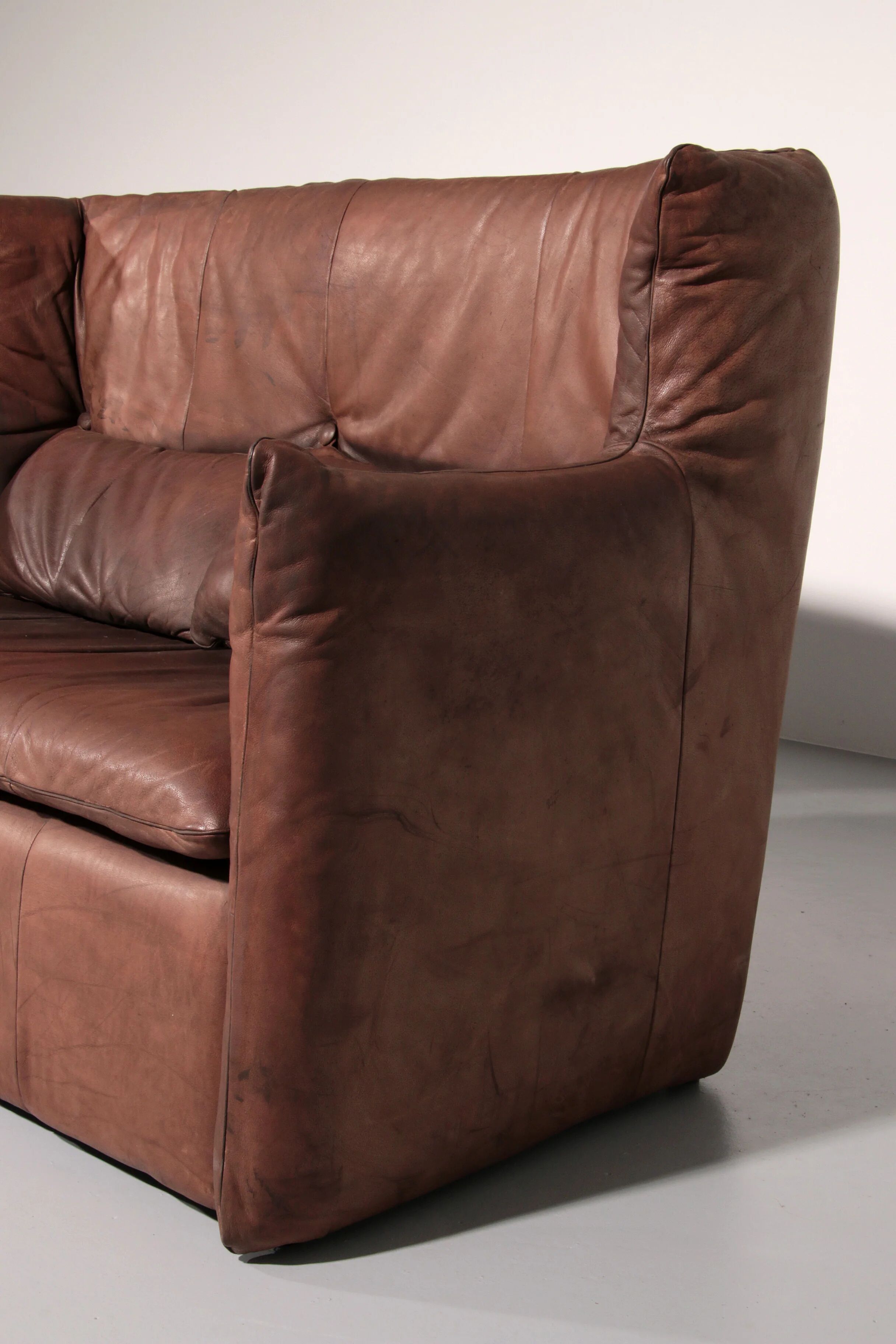 Patinated leather sofa by Gerard van den Berg for Montis, Netherlands, 1970s