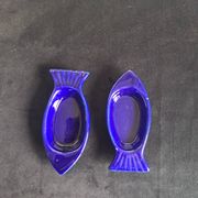 Cobalt blue ceramic plates in the shape of fish (tapas, anchovies, etc.)