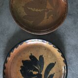Set of 2 plates in pyrite stoneware with floral decoration h. siegfried, souffle