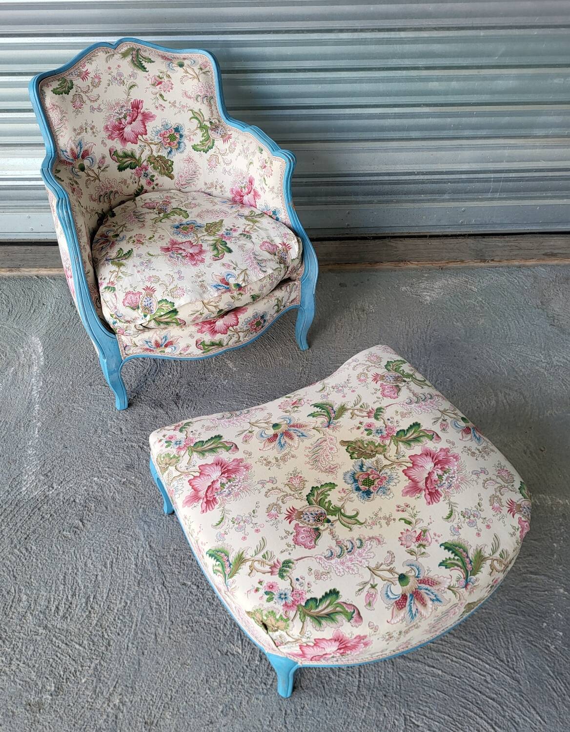 Louis XV style armchair and footstool
