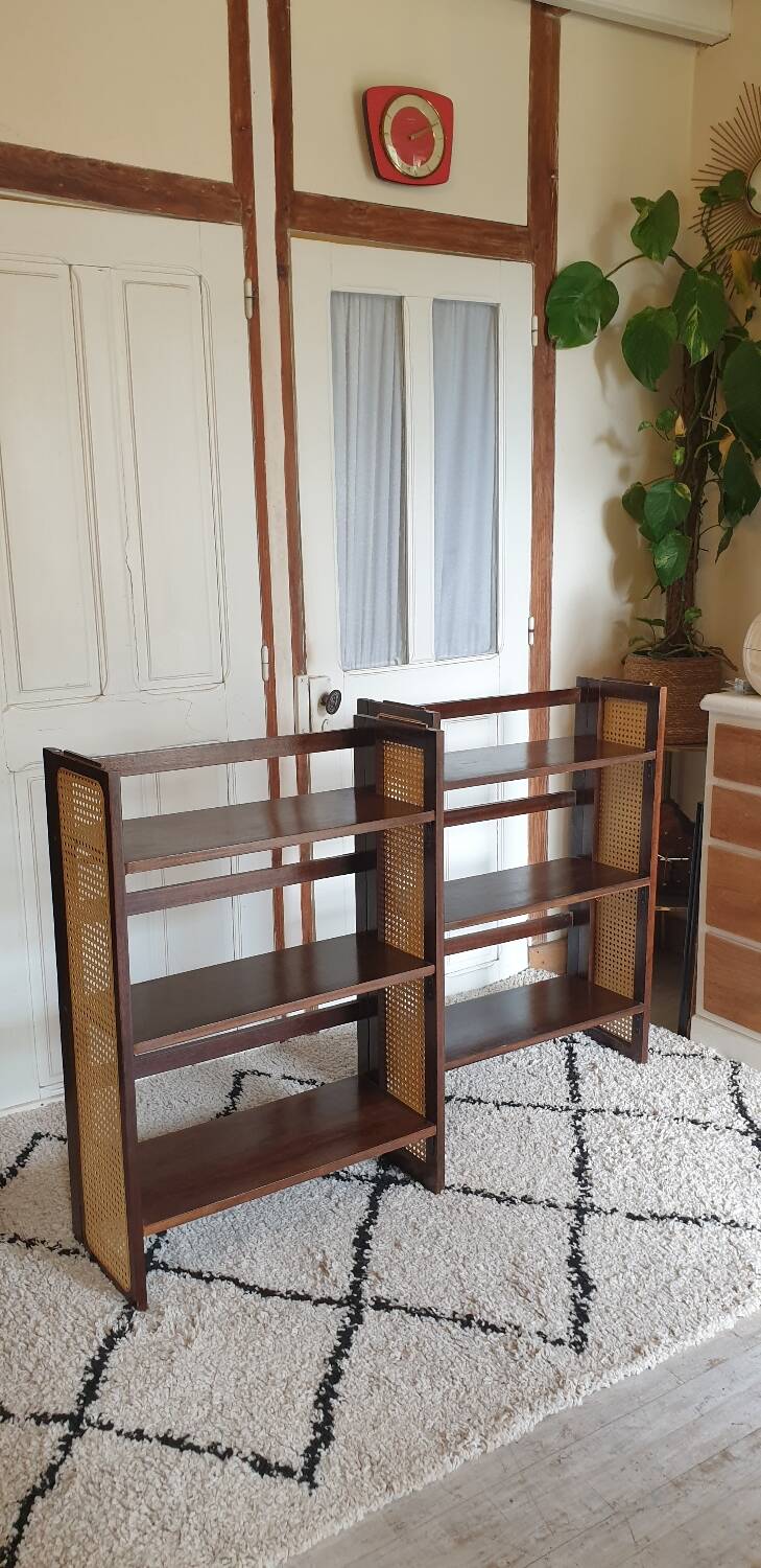 Pair of foldable cane bookcases