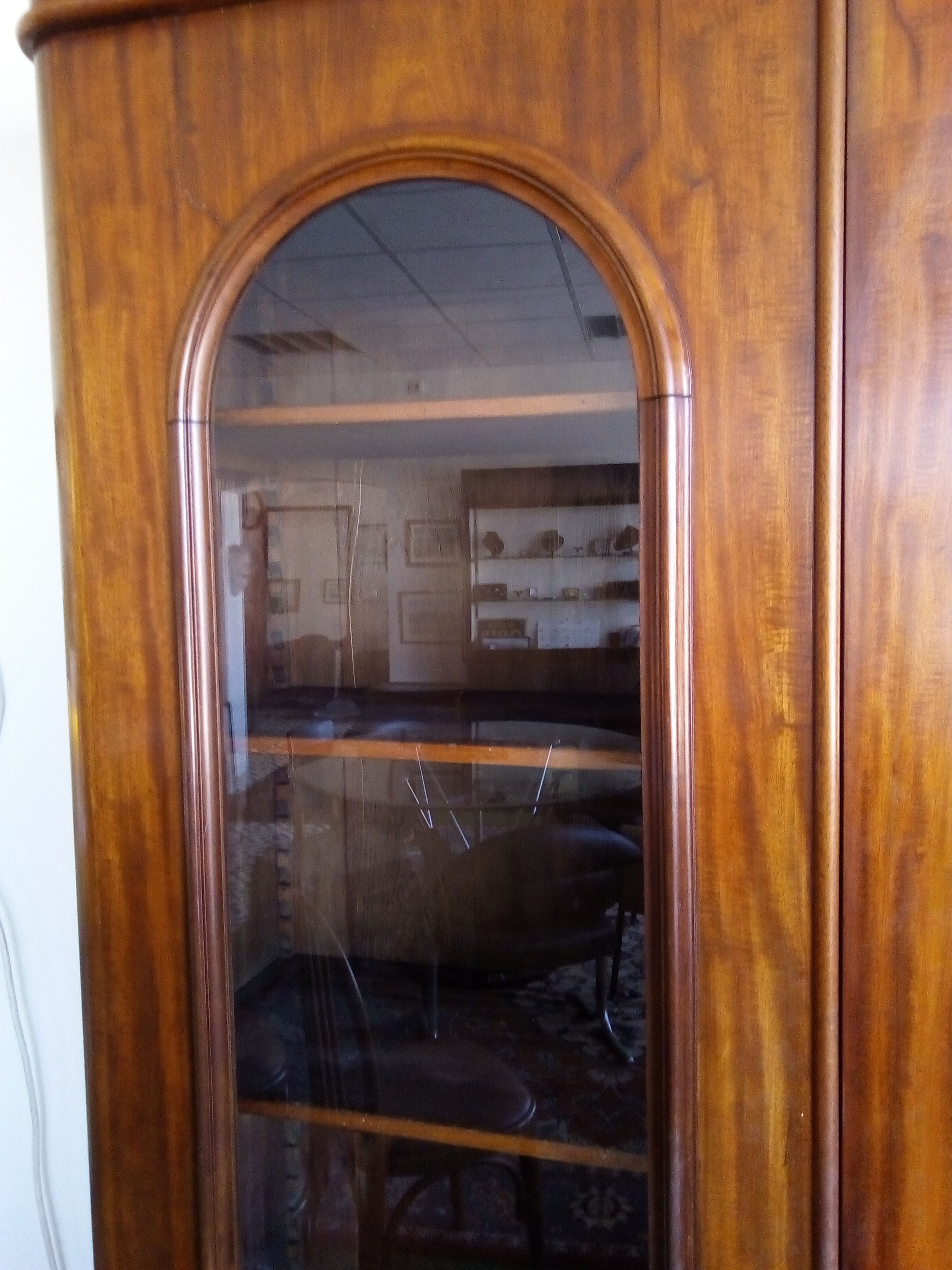 Mahogany bookcase glazed glass warhead windows
