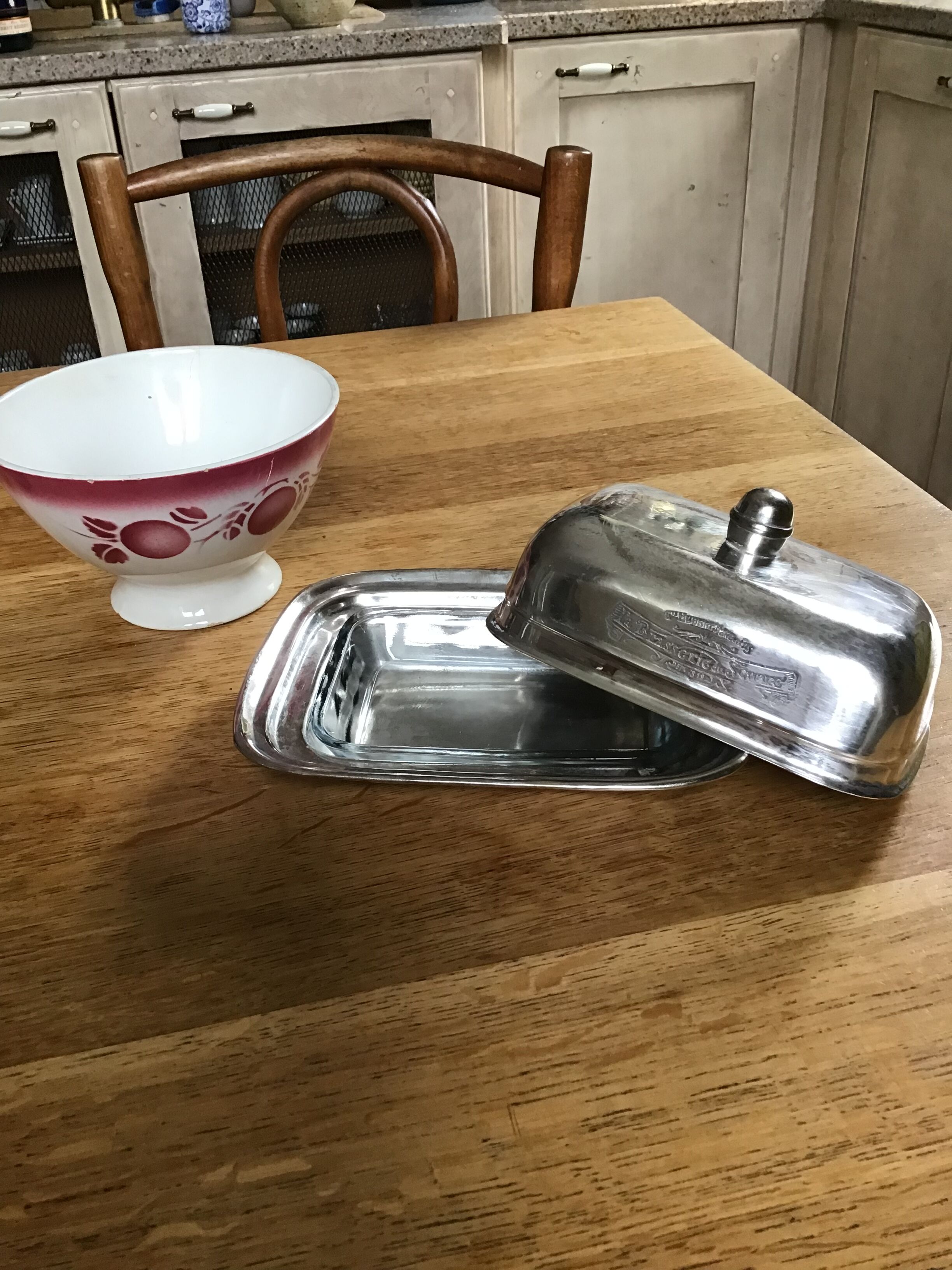 Butter dish metal and glass