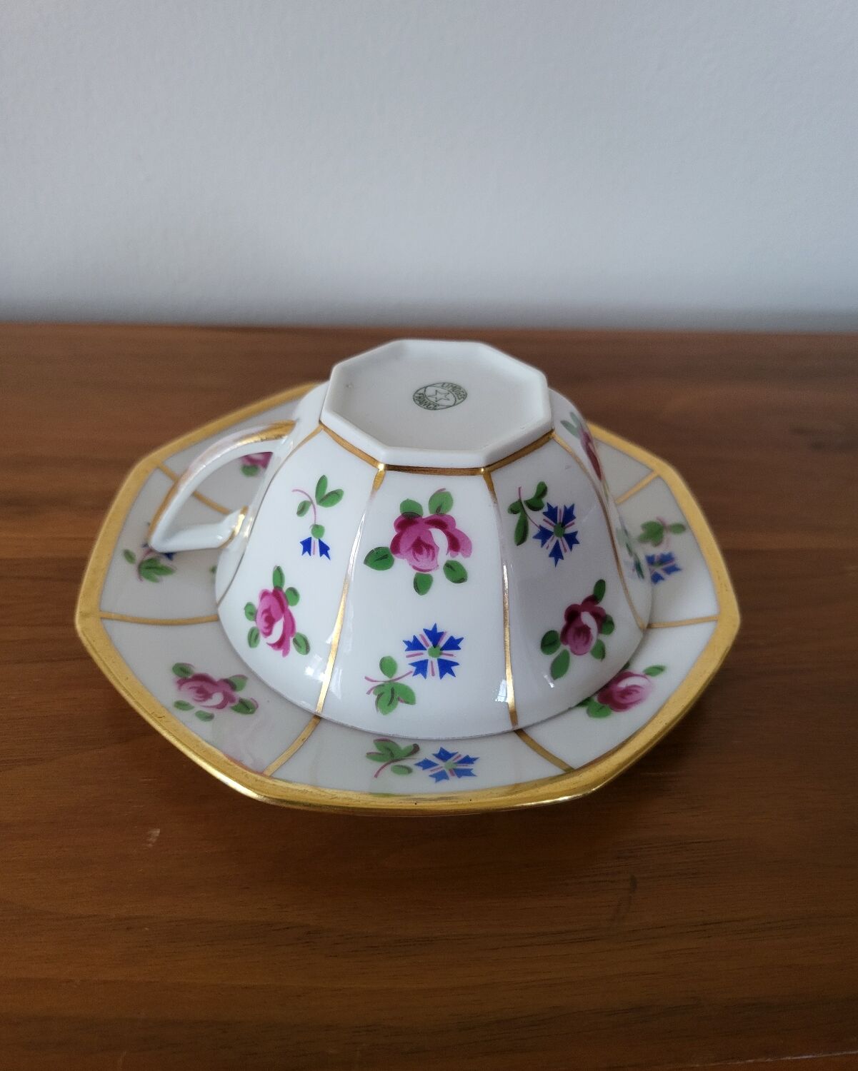 Limoges Porcelain Cup with Decor of Barbel Fish and Roses