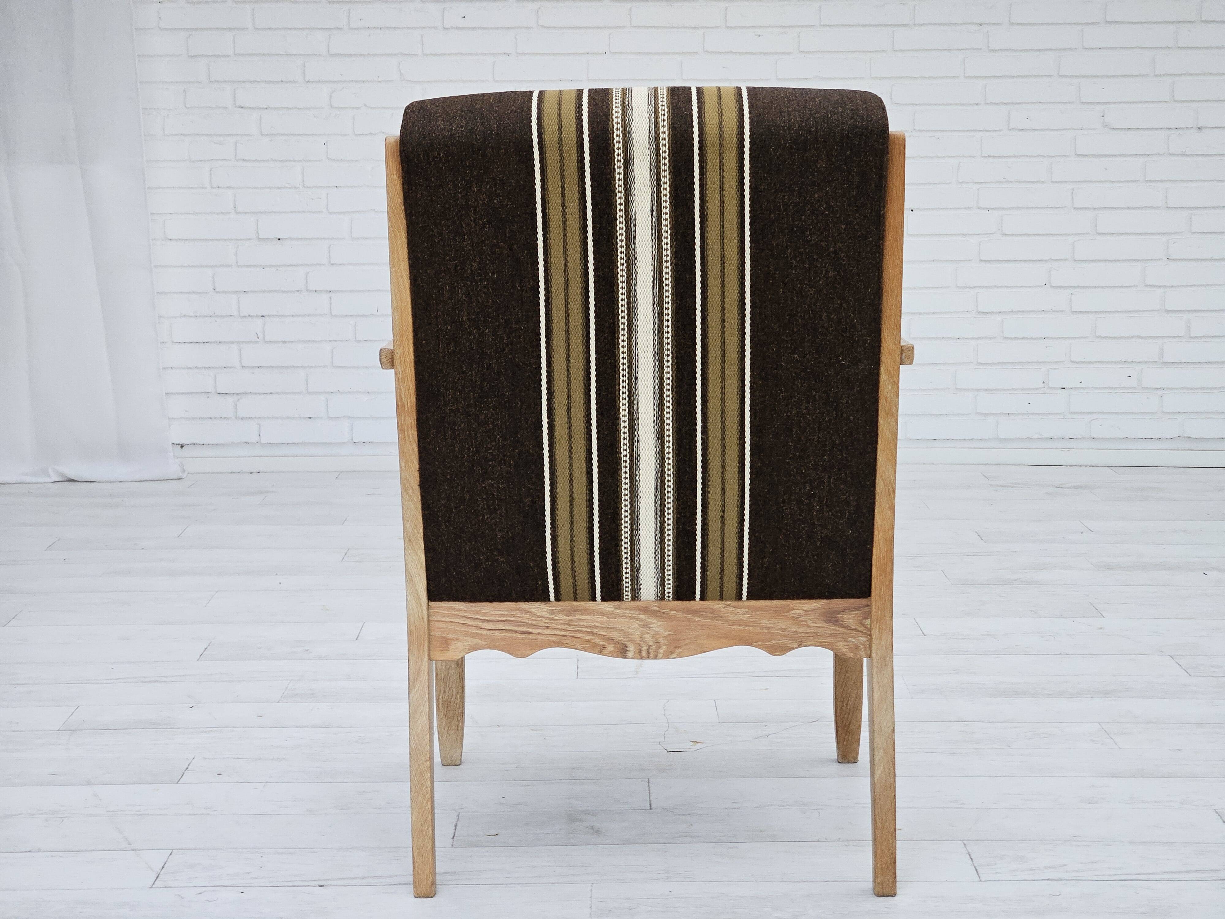 1970s, Danish armchair, furniture wool, solid oak wood.