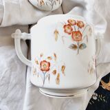 Large sugar bowl or pot in Limoges porcelain Limited Edition of oriental inspiration and hand painted