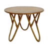Round coffee table vintage rattan wood 1960