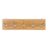 Vintage solid wood wall coat rack - 5 chrome-plated cast aluminum hooks