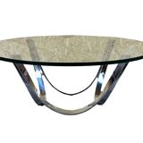 Table basse en métal chromé et verre fumé par Werner Lindner pour Bacher Space Age