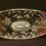 Oval bowl in crystal and frosted glass, pink and frosted.
