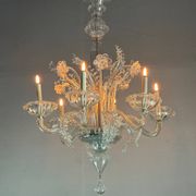Venetian chandelier in colorless Murano glass, 6 light arms, circa 1940