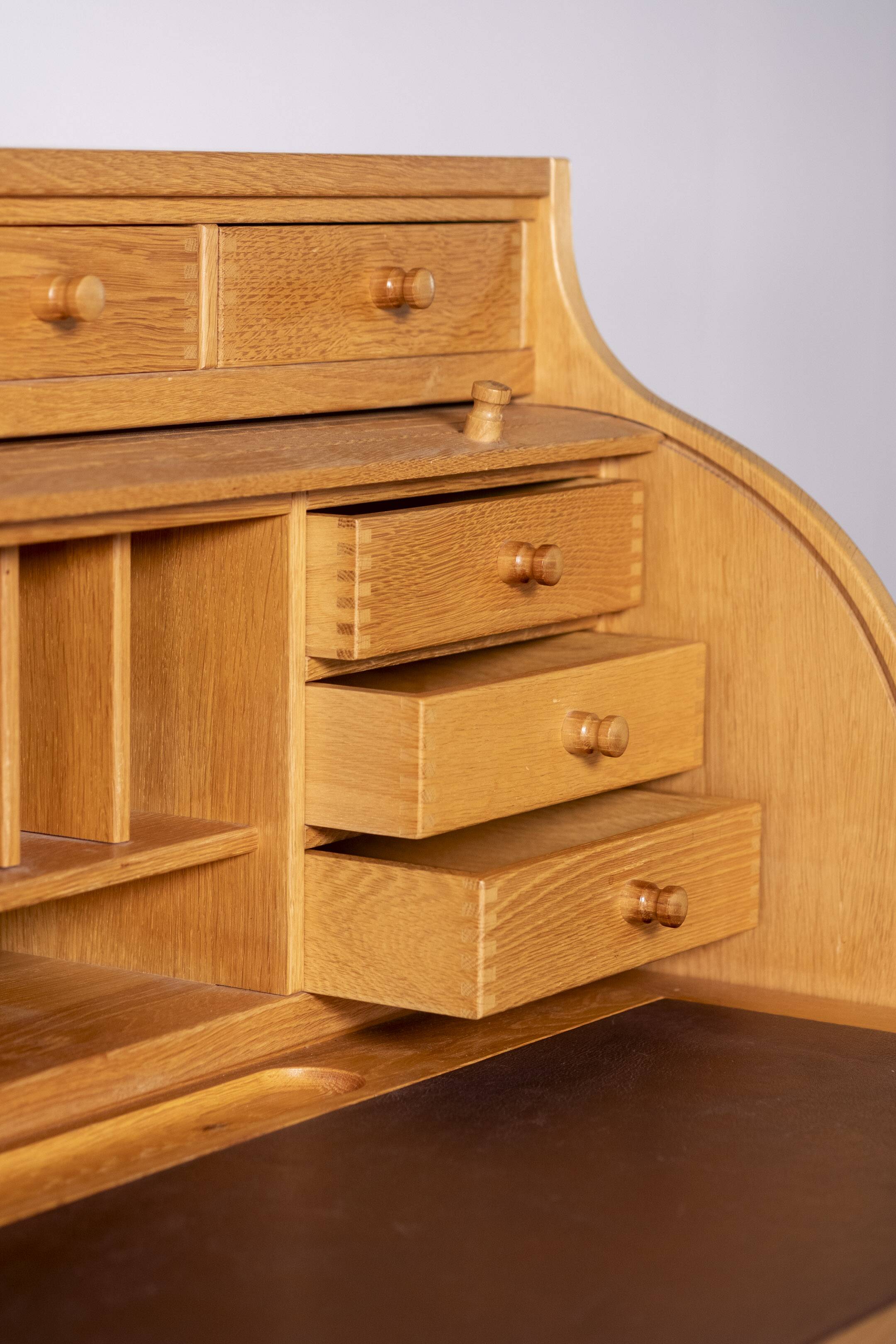Andreas Hansen Roll Top Desk Secretary in Oak, 1970s Hadsten Traeindustri