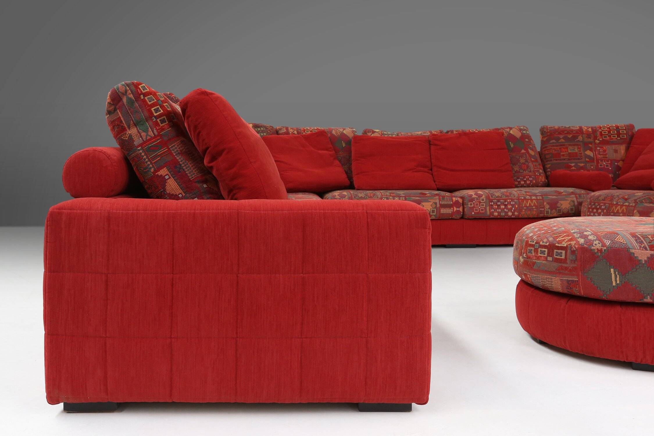 Modular Sofa in Red and Patterned Upholstery by Roche Bobois, France 1980s