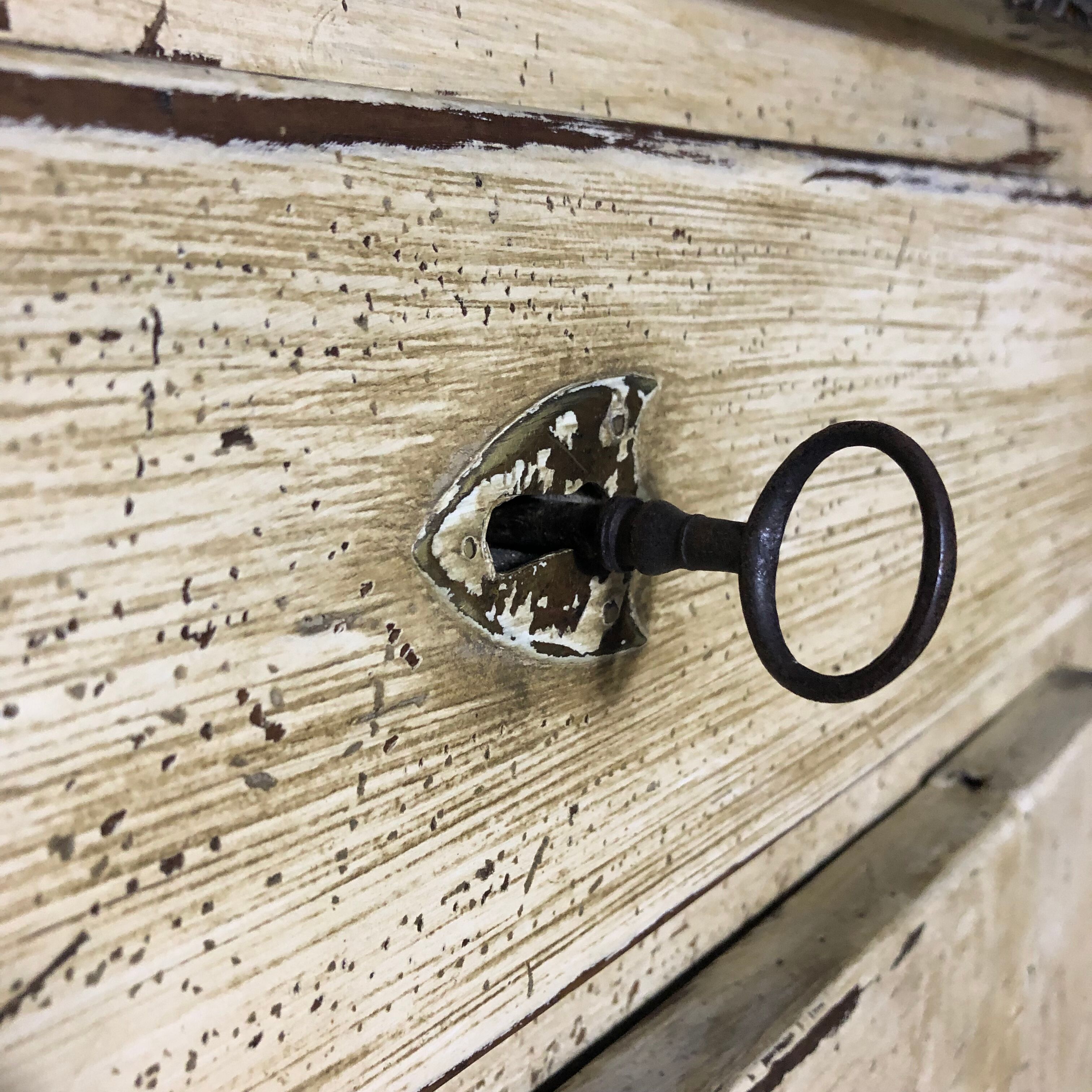 Old patinated painted wooden sideboard