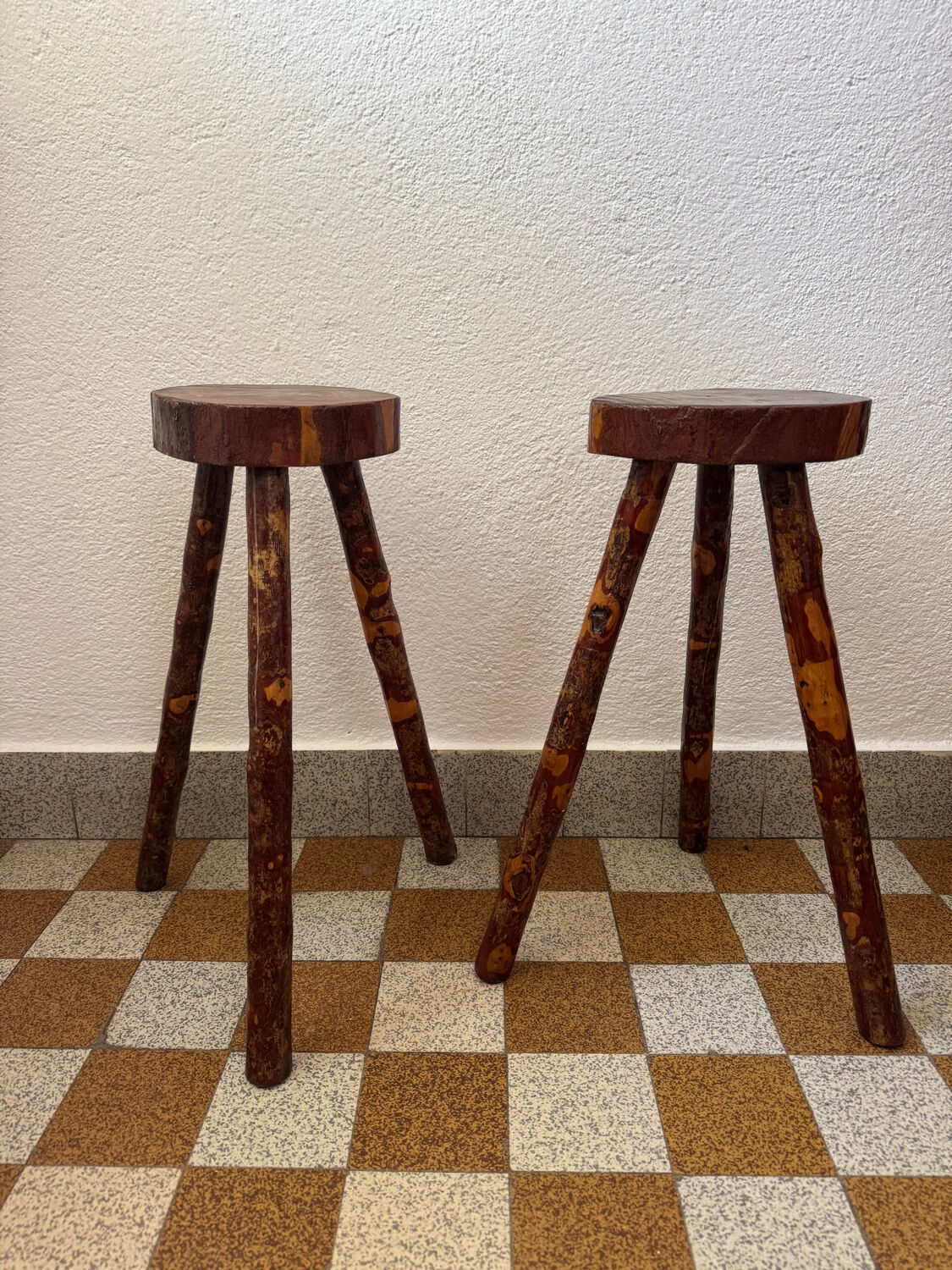 Brutalist wooden stools from the 60s