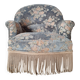 Fauteuil crapaud ancien velours fleuri avec franges