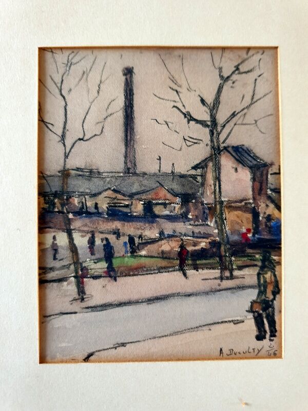 André Duculty (1912-1990) Watercolor on paper "Stoven, industrial zone" Signed lower right and