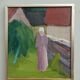 1977 Mid-Century Modern "Pensive Walk" Swedish Figurative Oil Painting, Framed