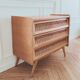 Commode en bois et rotin vintage rénovée, années 60