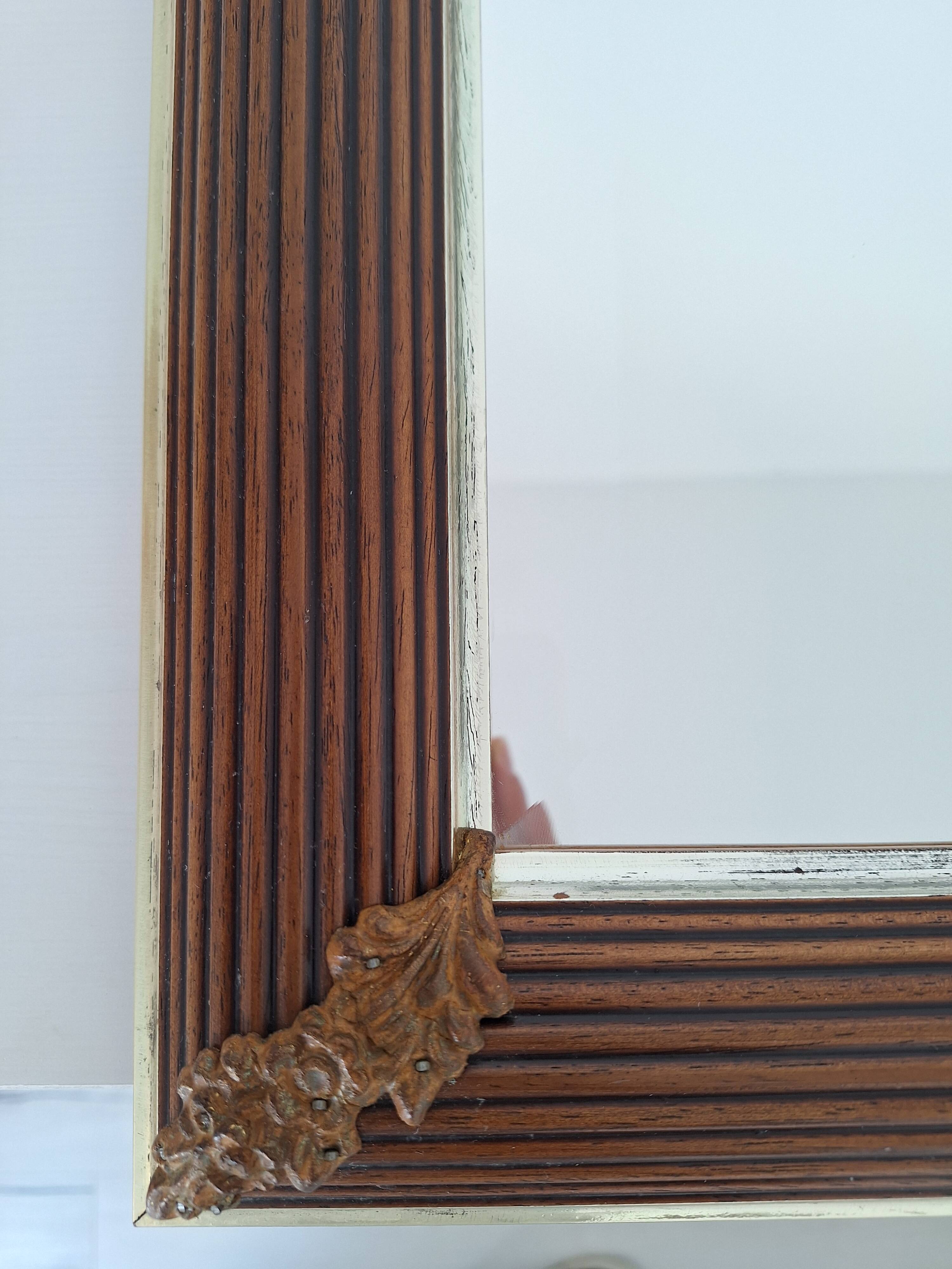 Miroir rectangle doré et bois