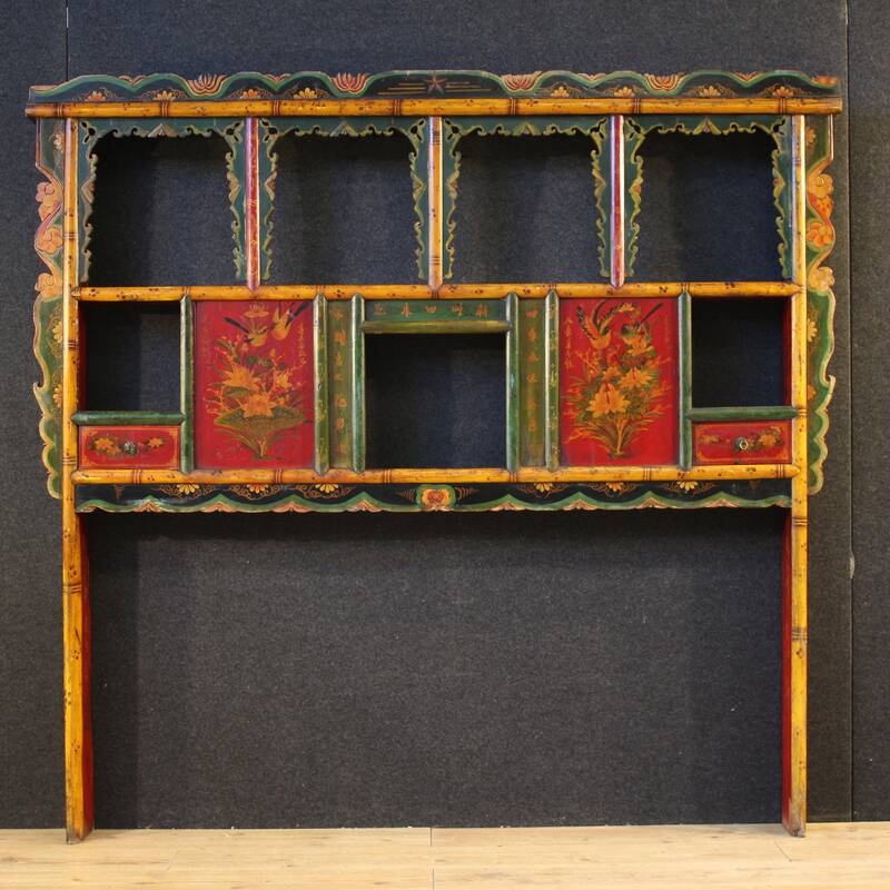 20th century lacquered and painted Chinese headboard