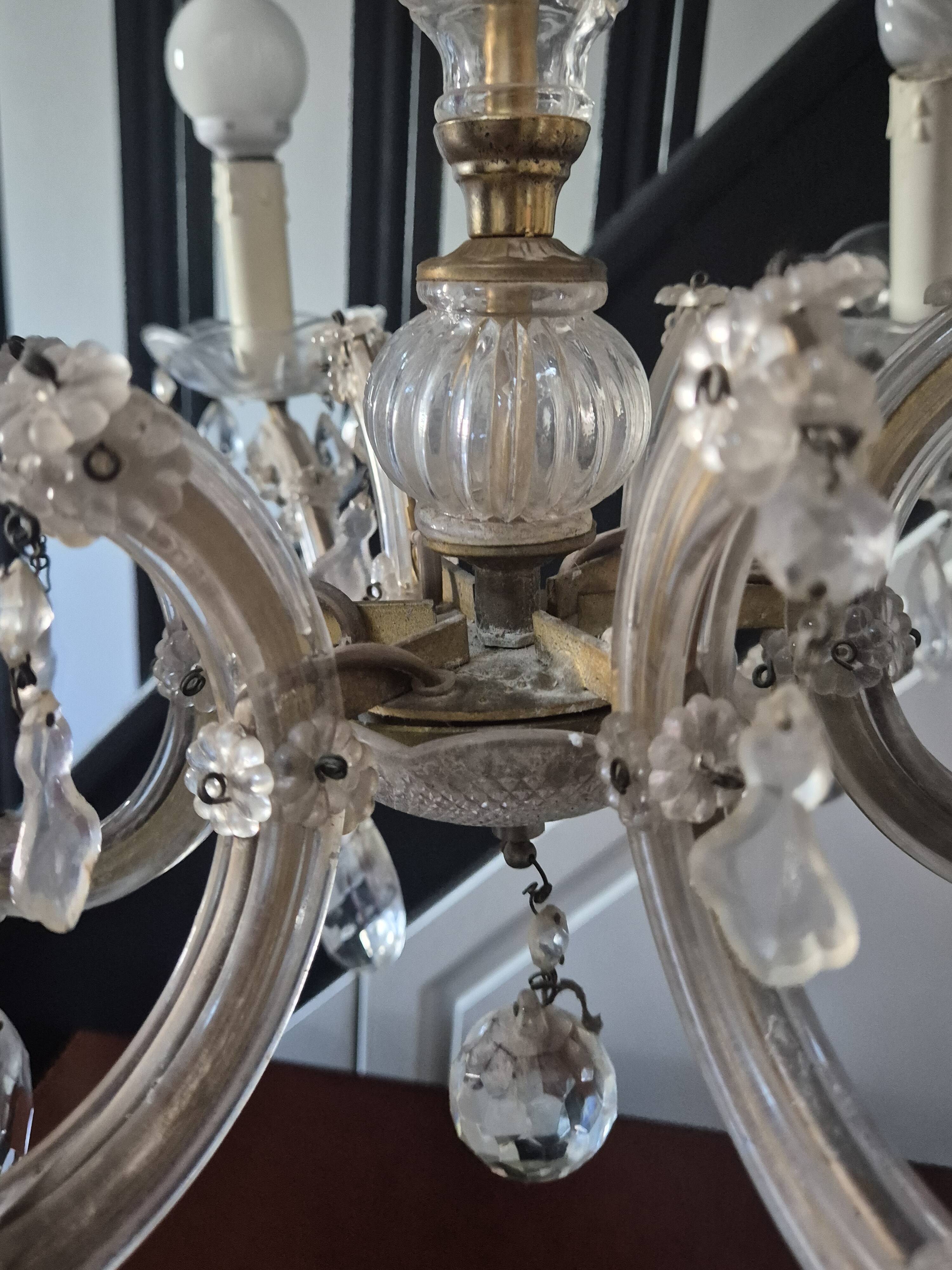 vintage 1960s glass and brass pendant chandelier with pendants