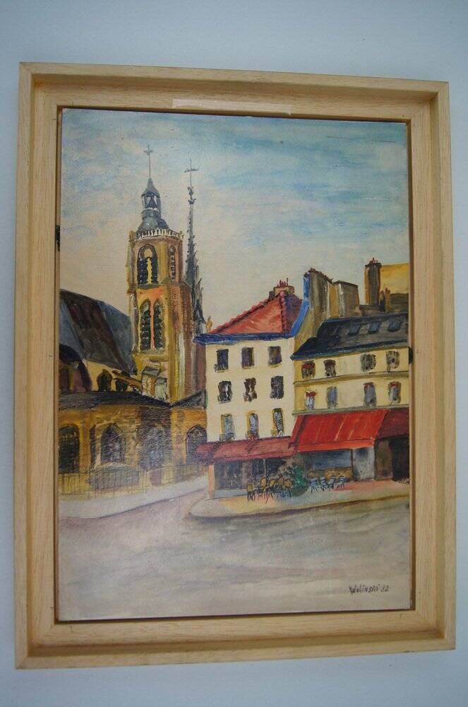 Georges Wolinski, View of Paris, oil on panel, 1982, framed
