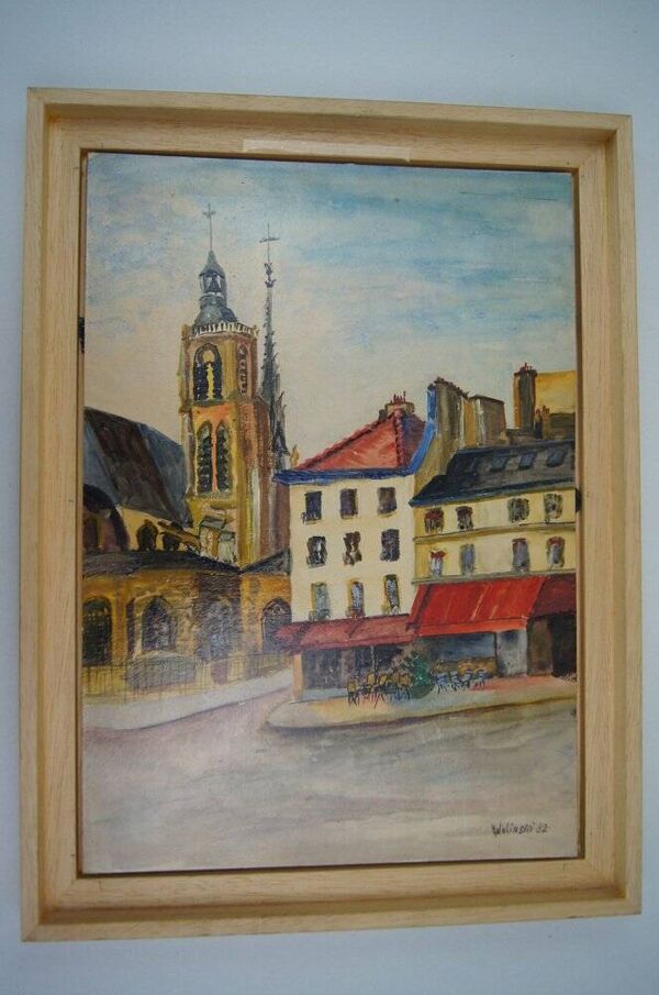 Vue de Paris, huile sur panneau encadrée, Vue de Paris, Georges Wolinski, 1982