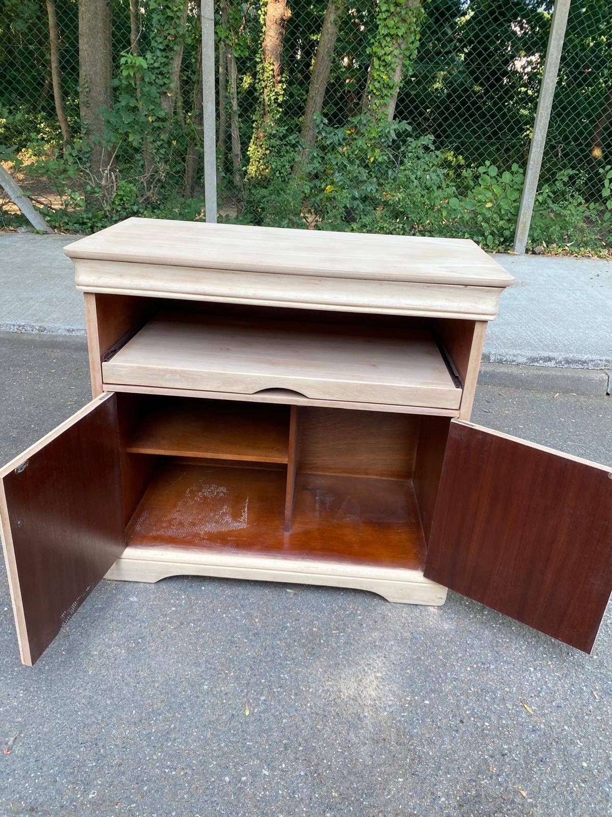 Louis Philippe buffet with 2 doors, stripped raw wood TV unit.