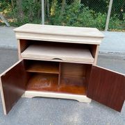 Louis Philippe buffet with 2 doors, stripped raw wood TV unit.