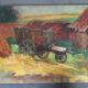Oil painting on cardboard: cart in the countryside