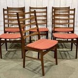 Set of 6 Danish teak chairs with fabric seats - 1960s