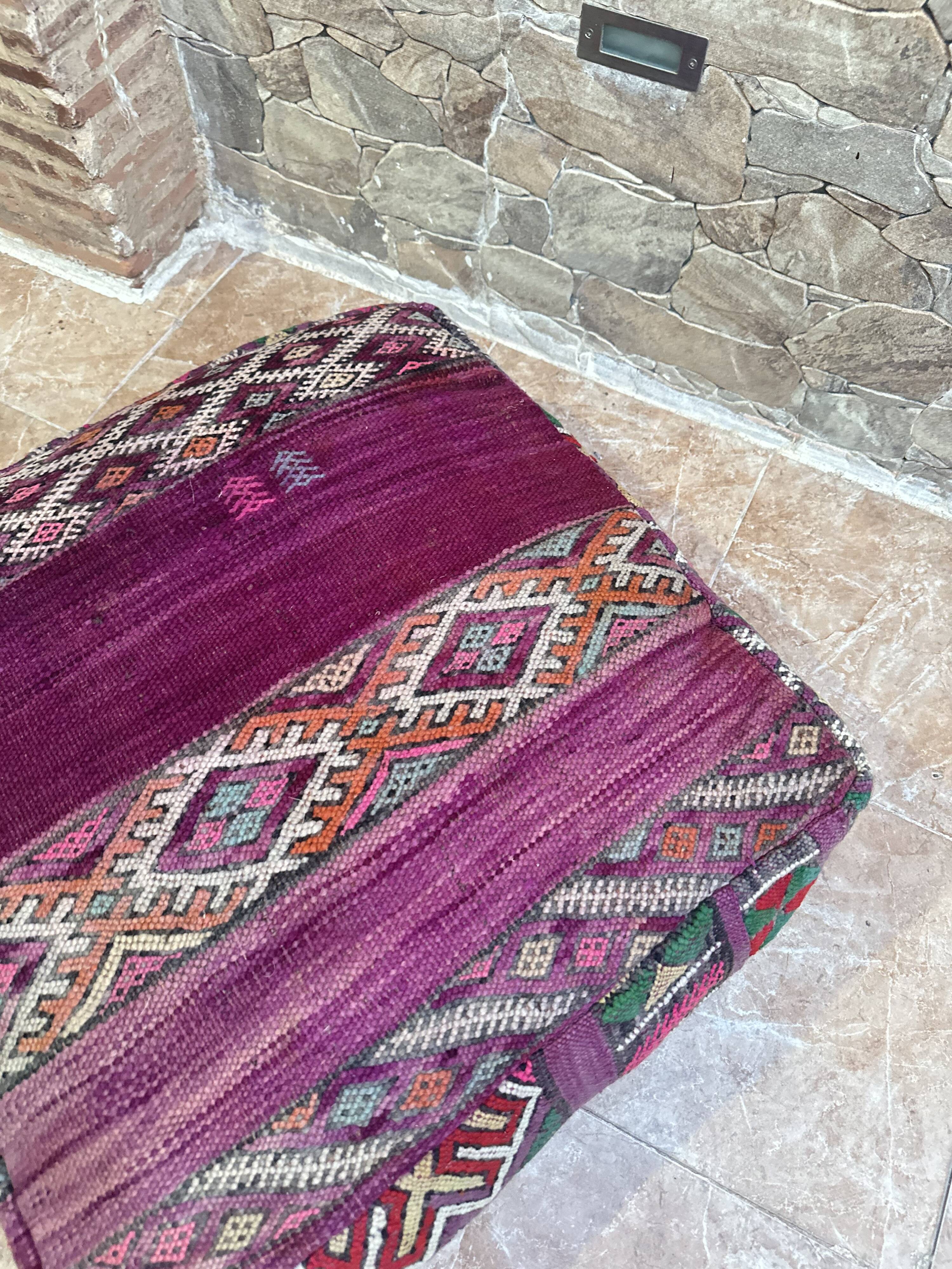 Handmade Berber Kilim pouf, floor cushion.