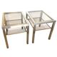 Pair of Brushed Steel Side Tables, Smoked Glass by Guy Lefèvre