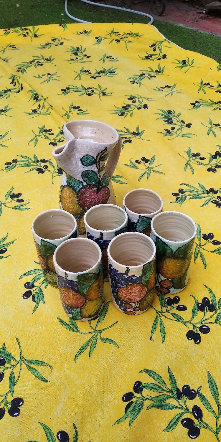 Sanguino Toledo Sangria Pitcher and Six Cylinder Glasses