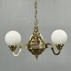 1930s Czech Neo-Baroque Brass Chandelier with Opaline Glass Globes