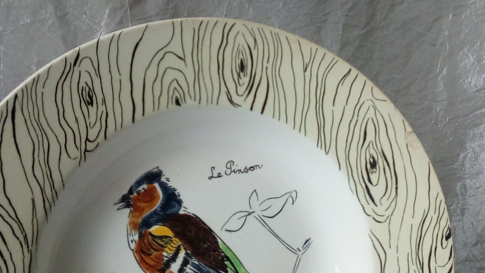 Assiette creise en faience de gien france le pinson ancienne signature