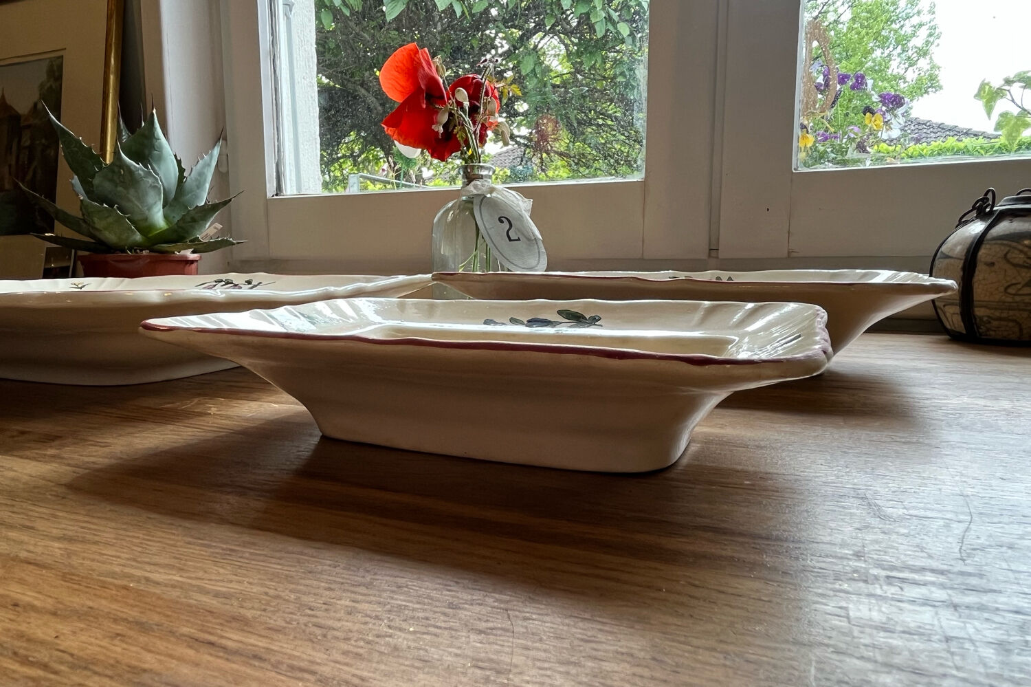 Old dishes in earthenware floral motif