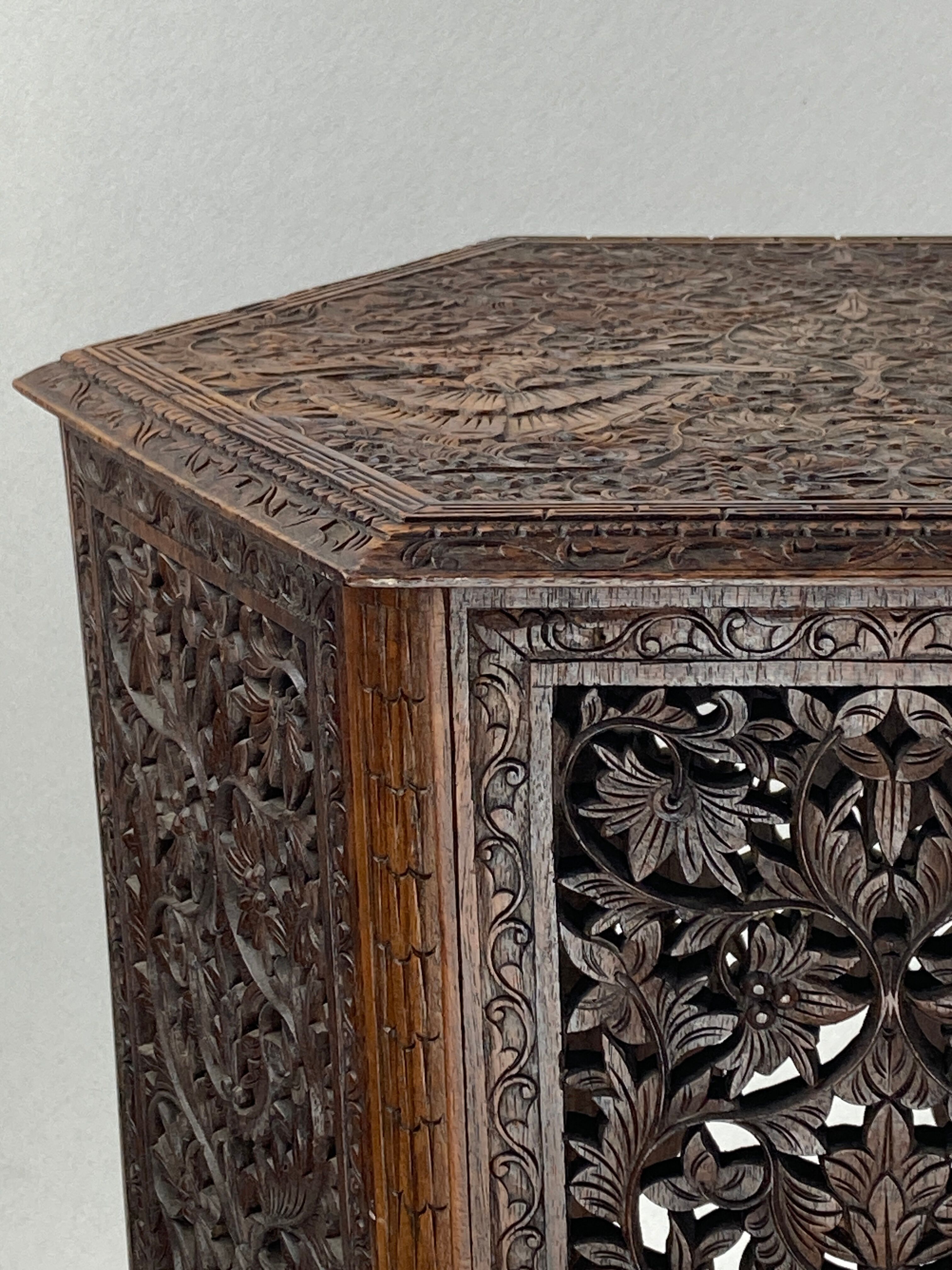 Antique 19th century burmese hand carved side or end table