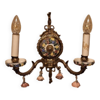 Mid century Spanish Boho ceramic and brass wall light