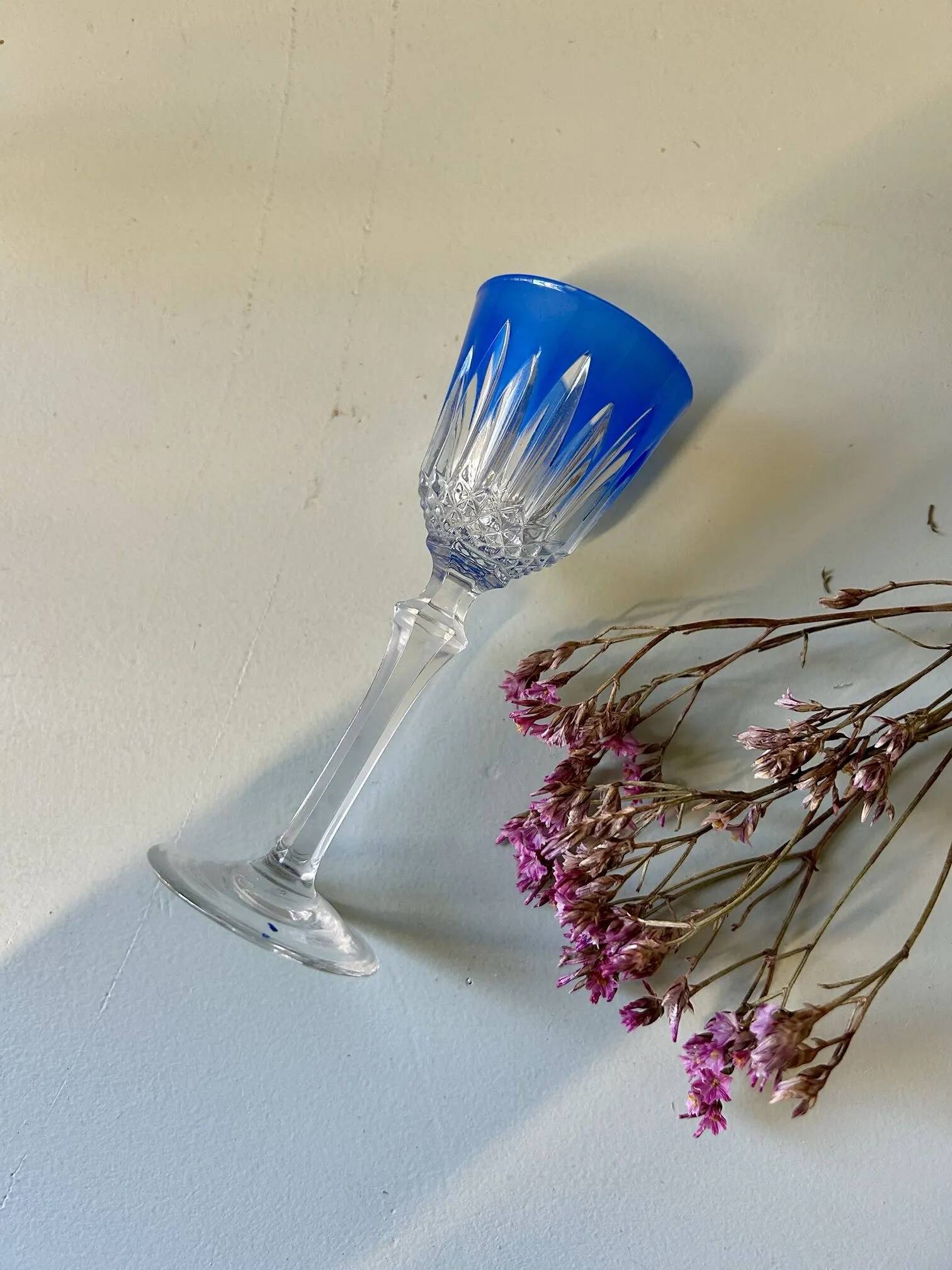 6 antique cut crystal liqueur glasses