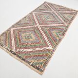 4x8 Green & Beige Vintage Kilim Rug, 133x253Cm