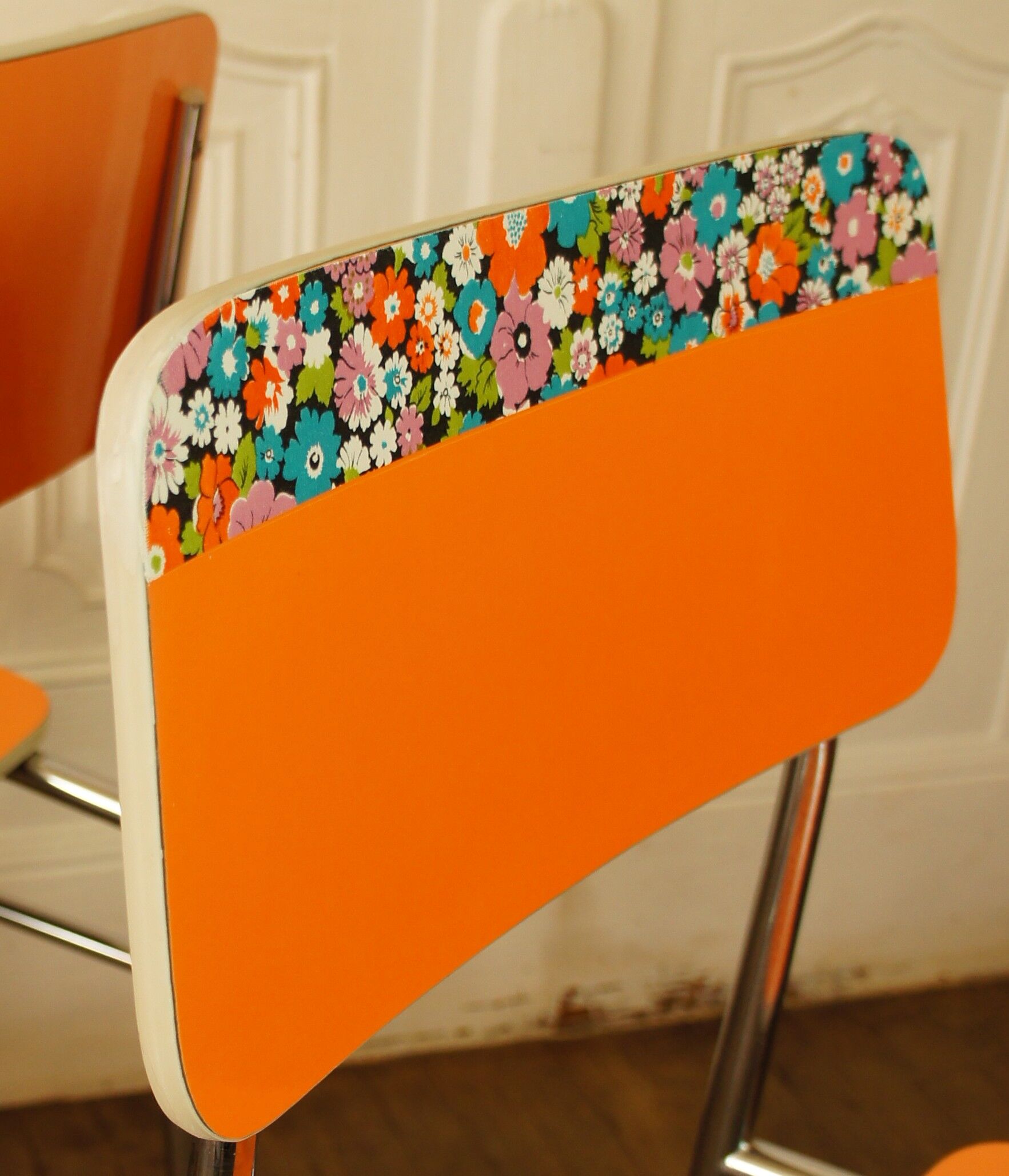 Pair of orange Formica "Tublac" chairs