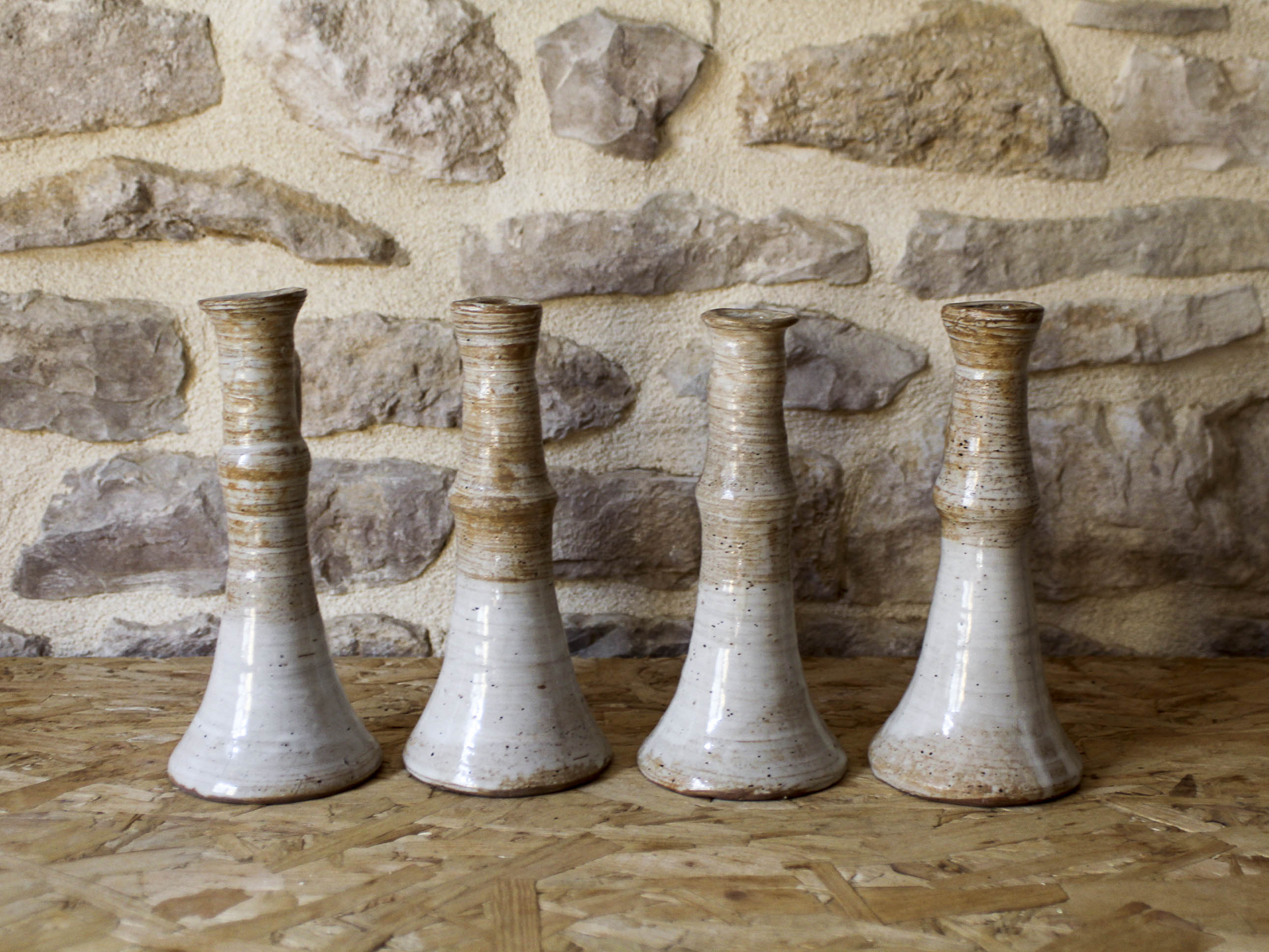 Set of 4 stoneware candle holders Pierre Lion - Puisaye