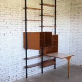 1950s mid-century wall unit teak and iron folding desk & cabinet module