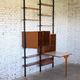 1950s mid-century wall unit teak and iron folding desk & cabinet module